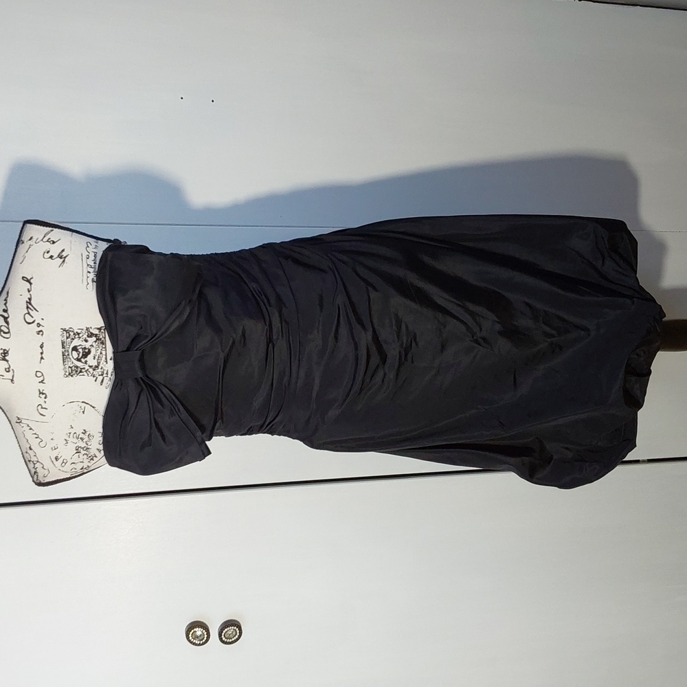 Kay Unger- Womens Black Ruched Crepe Large Bow Strapless Mini Dress Sz.8